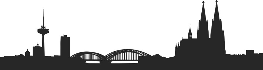 Cologne Germany Skyline Silhouette with Cathedral and Bridge © Nishan