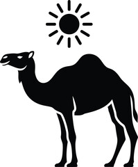 Fototapeta premium Camel silhouette under bright sun rays illustration
