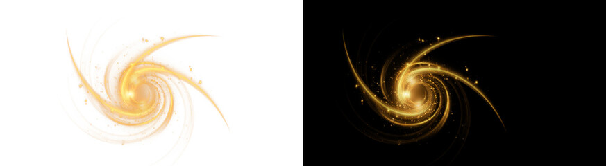 PNG image of Golden swirling light trails with sparkling particles on transparent background © RifahTasnia