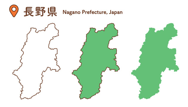長野県の地図イラストセット｜日本地図・都道府県・中部地方