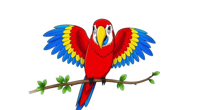 Colorful Tropical Parrot Flat Cartoon Vector Illustration