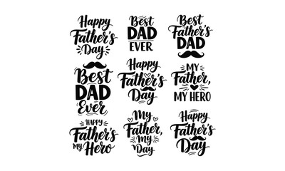 Obraz premium Happy father's day typography collection with brushstroke and hand lettered style