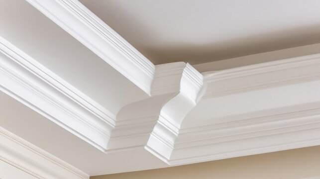 mitered. Decorative molding where ceiling and wall meet in an elegant joint. real-estate listings, architecture portfolios, designed for real-estate listing and luxury residence showcases.
