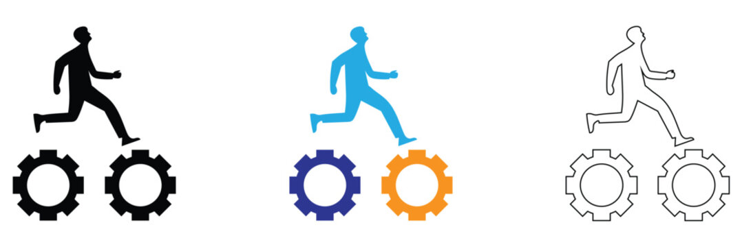 Business Transformation icon  Set in Outline and Solid Styles. Digital process symbols for corporate, technology, and workflow concepts.