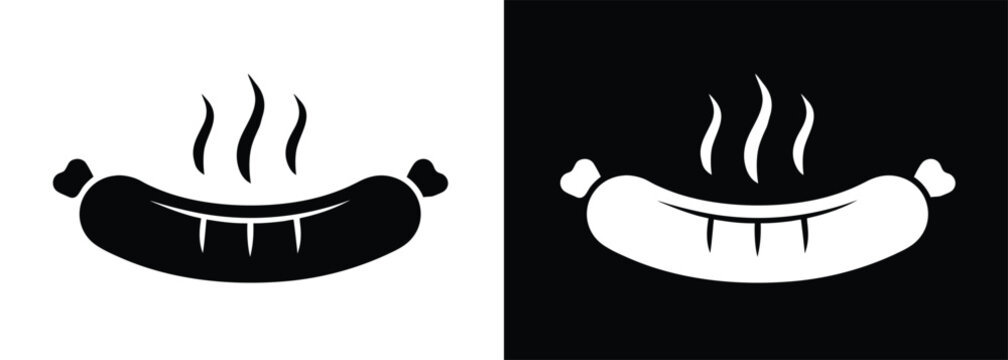 sausage grilled icon, food icon, BBQ cooked meat, vector illustration on a white background