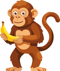 Fototapeta premium Cheerful monkey standing while holding a yellow banana