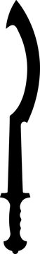 Curved scimitar blade silhouette with ornate hilt