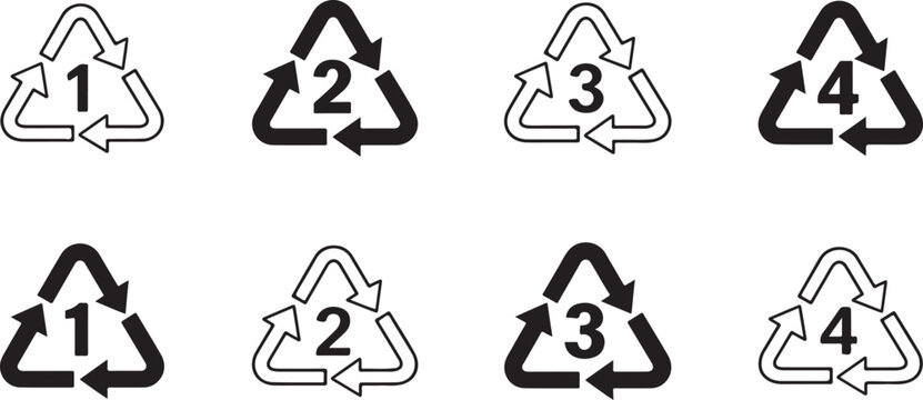 Flat vector plastic recycling code icons for eco-friendly packaging and waste.