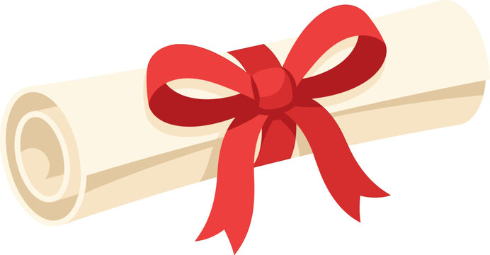 Graduation certificate scroll secured with a large red bow