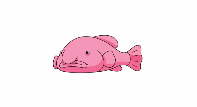 Cute cartoon blobfish illustration on a white background, funny marine animal character
