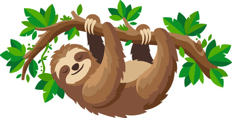 Fototapeta premium Sloth sleeping peacefully on tree branch with closed eyes