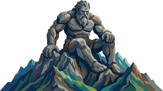Stone giant sitting on a mountain peak