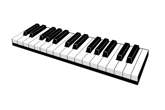 3D Vector Illustration of a Piano Keyboard Segment Featuring Black and White Keys in an Angled Perspective View, Isolated on White Background for Music Education, Concert Posters, and Graphic Design