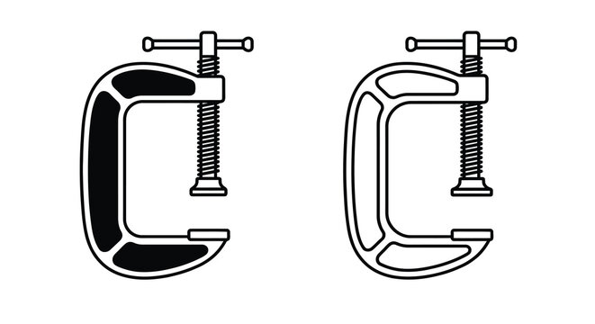 C clamp silhouette black and white line art illustration