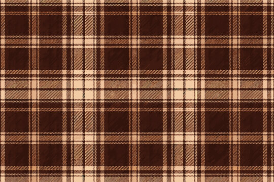 Elegant dark brown and cream seamless plaid pattern with a timeless tartan aesthetic. Perfect for textile design, fashion apparel, home decor, and background wallpaper. Classic checkered vector.