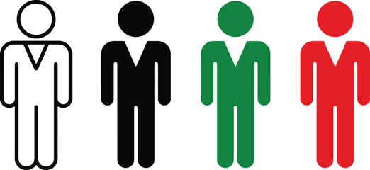Four stick figures in different colors white black green and red © JahirulIslam