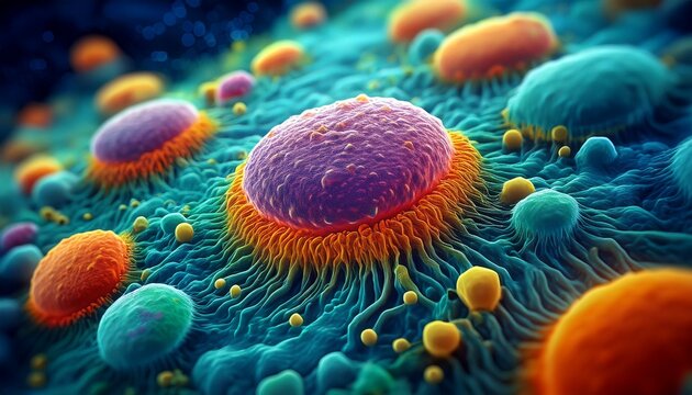 conceptual image of microscopic bacteria thriving on a textured surface showcasing their resilience health science microbiology and research