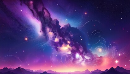 Fototapeta premium night purple sky with stars and galaxy in outer space universe background