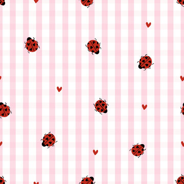 Gingham Ladybugs - Valentines Surface Pattern