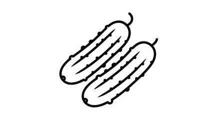 Fototapeta premium Line art drawing of two fresh cucumbers with bumps on a plain white background for healthy food and salad concepts.