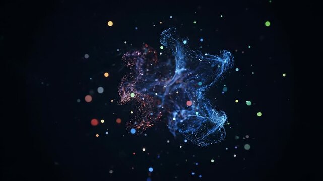 Digital art featuring glowing particles, forming nebulous shapes and clusters