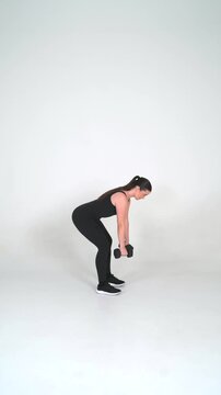Deadlift to Row - Female Fitness Model Workout on White Background, Seamless Loop