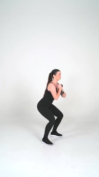 Goblet Squat - Female Fitness Model Workout on White Background, Seamless Loop