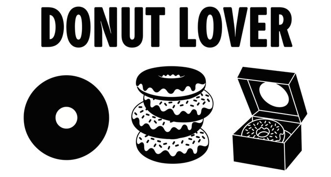 Donuts in a stack and box with single donut vector silhouette