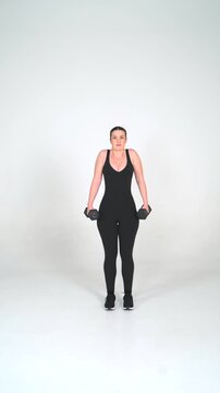 Shrug Row - Female Fitness Model Workout on White Background, Seamless Loop