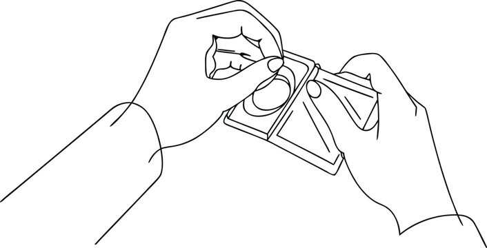 Continuous one line drawing of hands opening condom package for safe sex vector illustration.