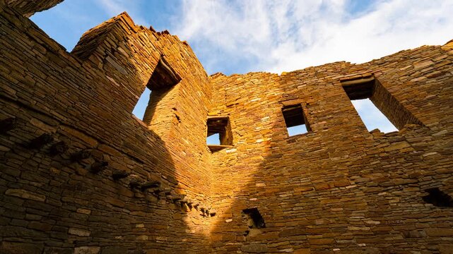 Timelapse of interior walls of Pueblo Bonito at Chaco Culture National Historic Park in New Mexico, USA
