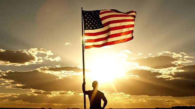 Usa memorial day, american flag waving in gentle breeze wind outdoor patriotic honor veterans wind outdoor patriotic honor