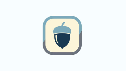 Simple graphic design of a dark blue acorn inside a light yellow rounded square © Nenes