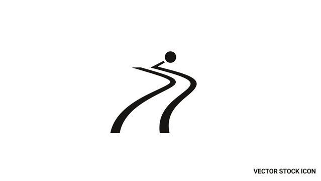Minimalist icon of a winding path with a figure at the top