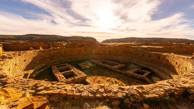 Timelapse of largest Kiva in Pueblo Bonito at Chaco Culture National Historic Park in New Mexico, USA