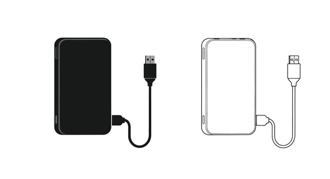 External hard drive with usb cable black and white line art