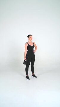 Side Bend - Female Fitness Model Workout on White Background, Seamless Loop