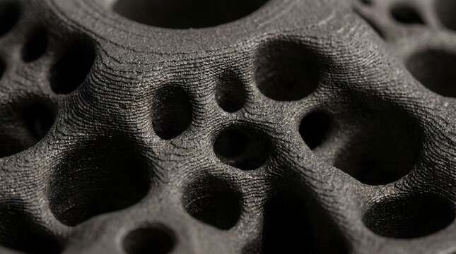 Close-up of 3D printed rocket engine injector plate with complex hole pattern