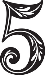 Obraz premium Beautiful number 5 with flowing leaf patterns and a spiral detail.