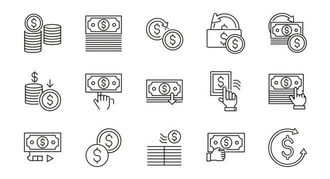 Money and finance symbols icons.