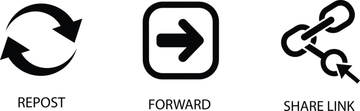 Social media action icons repost forward and share line isolated on transparent background
