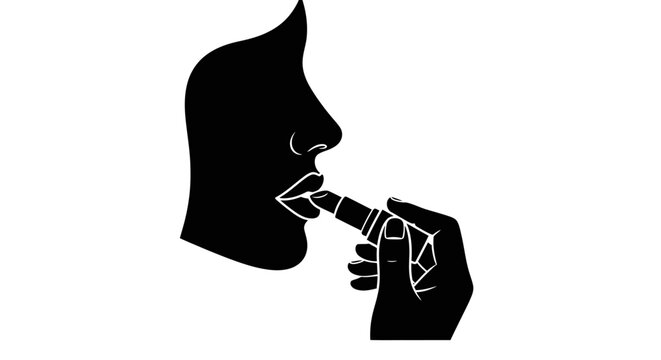 Applying Lipstick Silhouette: A sleek, minimalist silhouette depicts a person delicately applying lipstick to their lips, an elegant portrayal of self-care and beauty ritual.