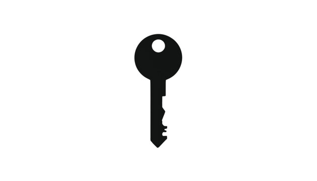 Key silhouette represents a classic metal object used for unlocking doors and securing private property within a professional security context, featuring clean lines and ample white empty copy space.