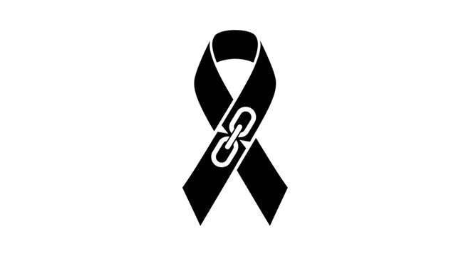 A black awareness ribbon icon featuring a prominent chain link symbol at its center, representing support for a cause or solidarity.