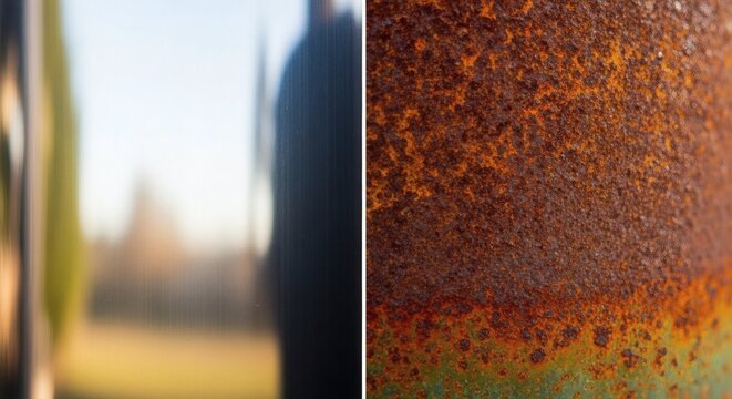 Detailed close-up showing rust and a blurred background