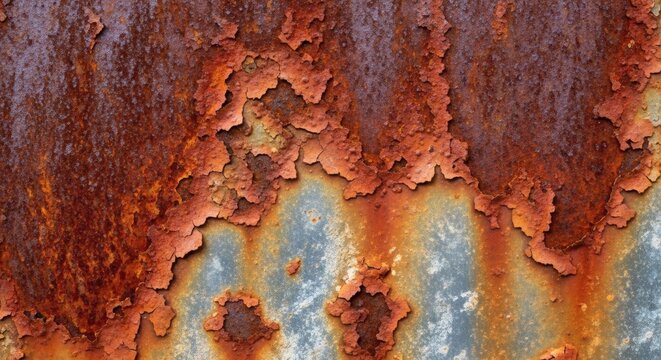 Close-up view of weathered metal surface with extensive rust damage, showing textures and details