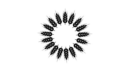 A perfect circular wreath is meticulously formed by numerous stalks of wheat, elegantly presented as a striking black silhouette. © Mezzy