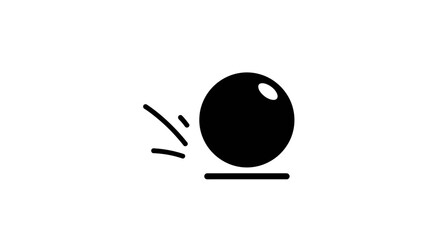 A simple black silhouette of a round ball hitting a flat surface with motion lines indicating movement and impact. © Mezzy