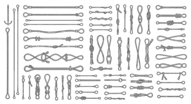 Extensive collection of hand drawn nautical rope knots and dividers for decorative frames and border designs in a vintage rustic line art style.