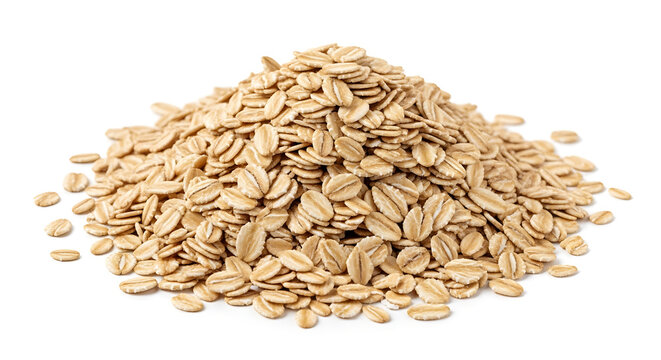 Pile of Rolled Oats on White Background